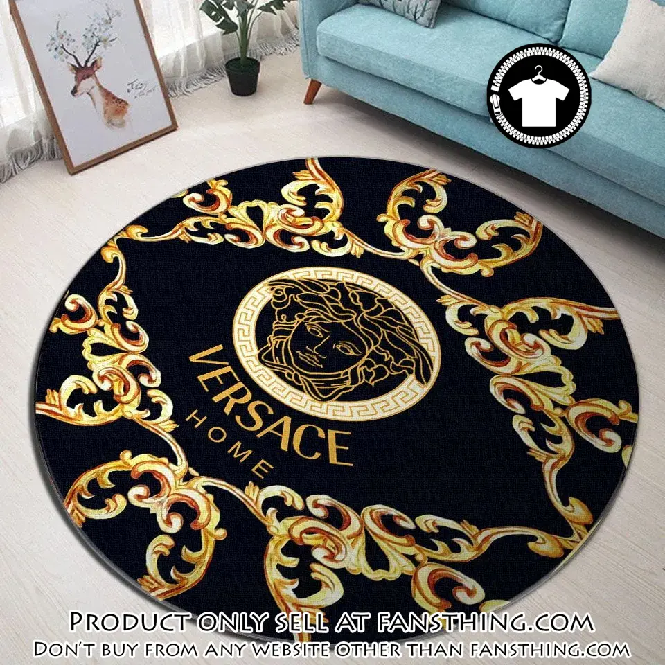 Versace medusa golden pattern black luxury brand fashion round rug carpet home decor special gift ldg fst5556564
